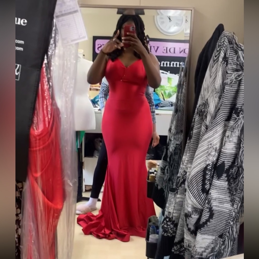RED BACKLESS LONG PROM DRESS FOR SALE! - Picture 6 of 9